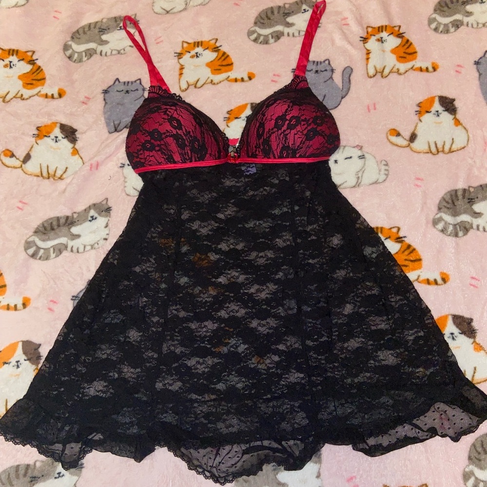 *SOLD* Secret Treasures Black and Pink Lace Chemise